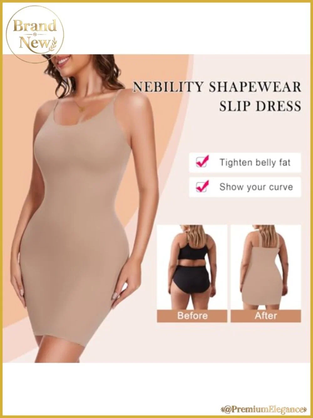Full Slip Body Shaper for Women U-Neck Adjustable Straps Shapewear Slip Dress